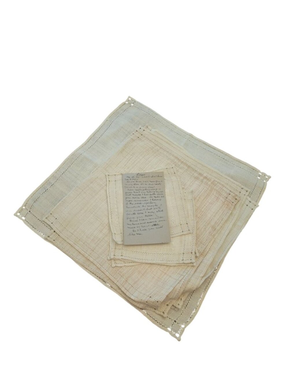 Vintage Linen Napkin Set Cutwork Hemstitch Cottagecore Farmhouse Elegant